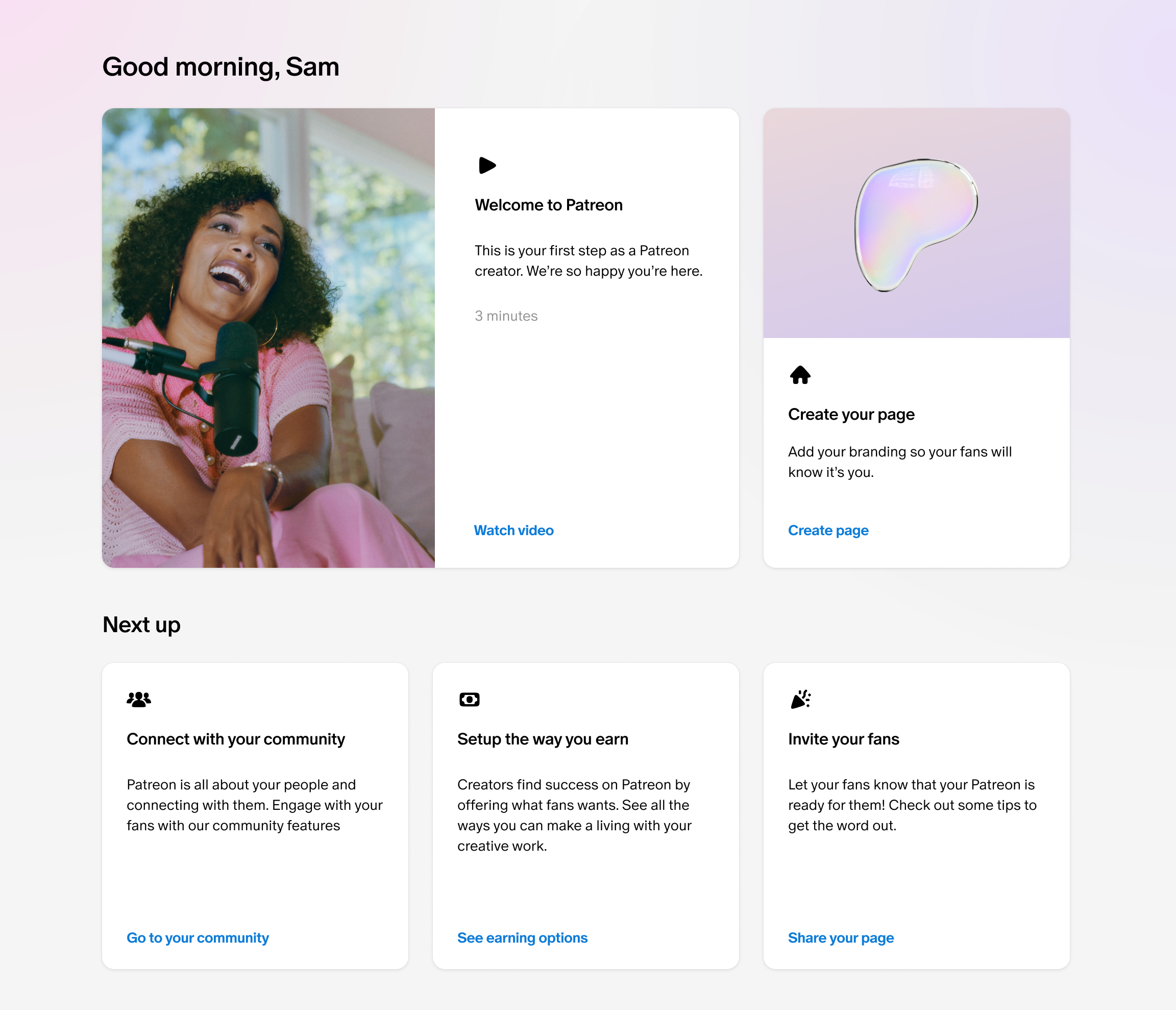 Creator onboarding welcome